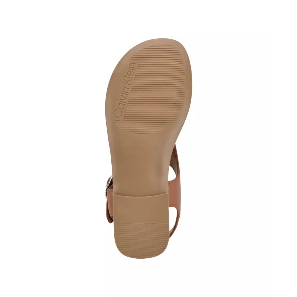 NWB Calvin Klein Moraca2 Buckle T-Strap Flat Sandals Dark Natural Size 9 - Picture 5 of 9